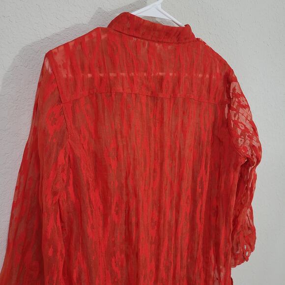 Chicos Womens Shirt Size Chicos 2 Standard Large 12 Red Button Front Sheer - Picture 12 of 13